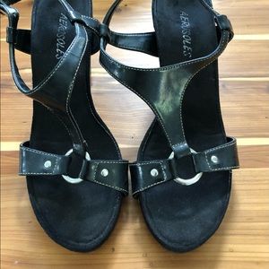 Size 8 black wedge sandals